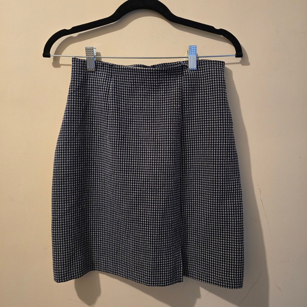 Vintage 90s All That Jazz Skirt Womens 5/6 Navy Blue White Grid Check Mini